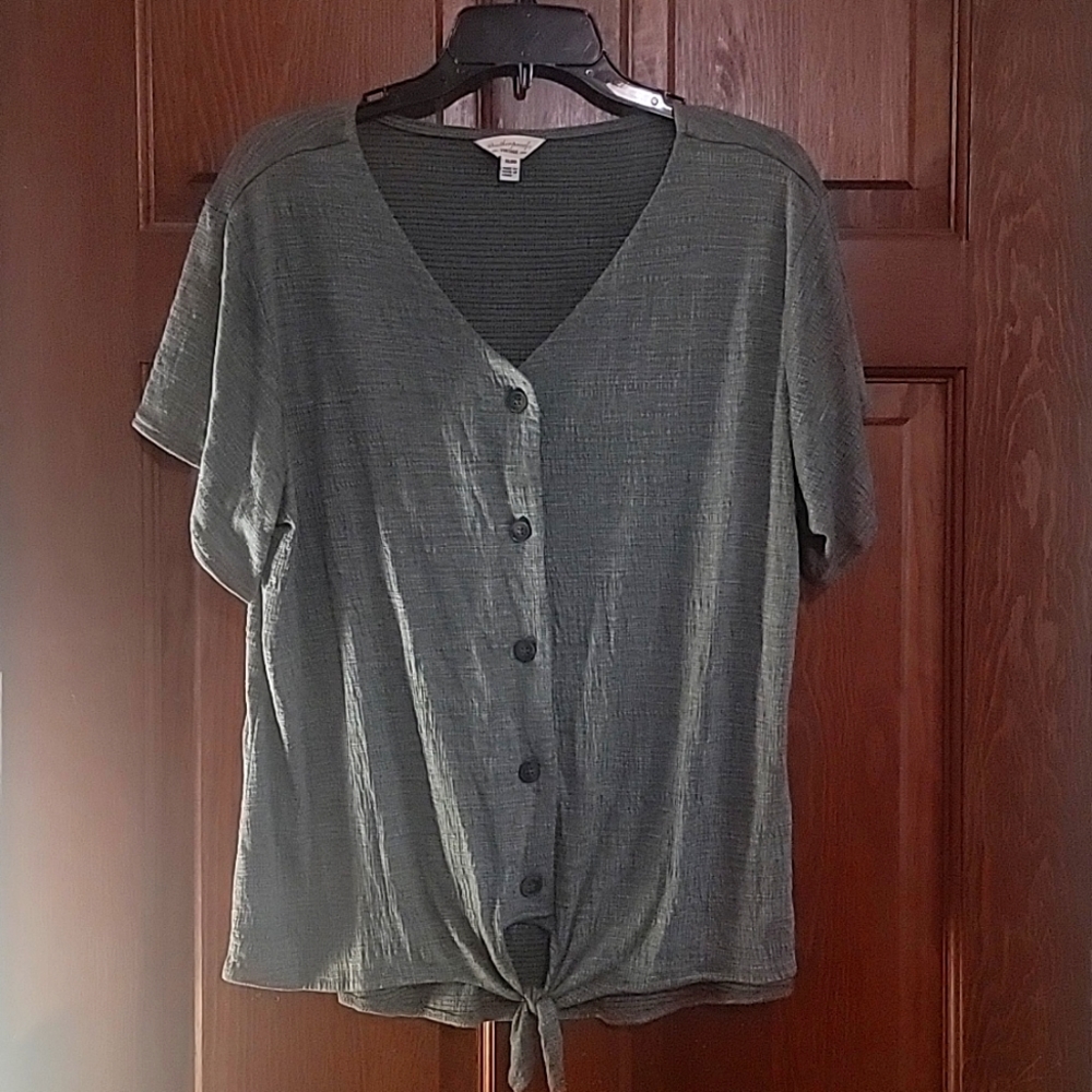 Green tie front shirt